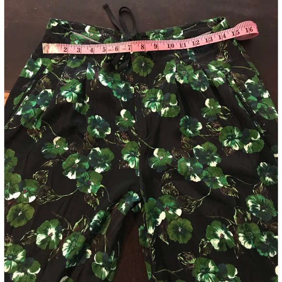 Anthropologie Elevenses Navy and Kelly Green Floral Flare Pants - Size 4 - Picture 10 of 13
